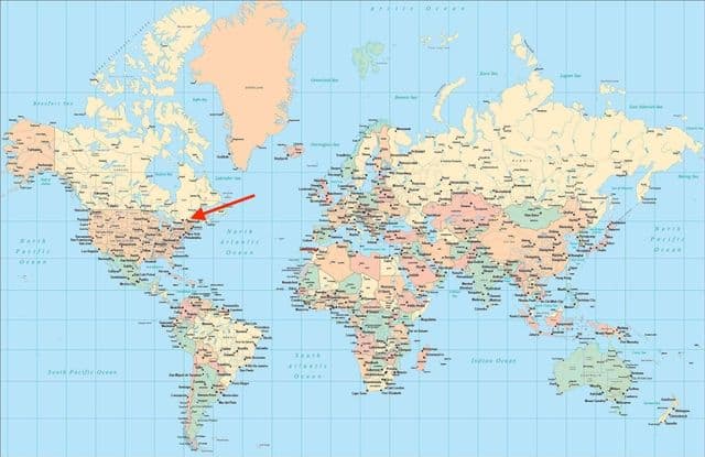 Montreal locatie op wereldkaart