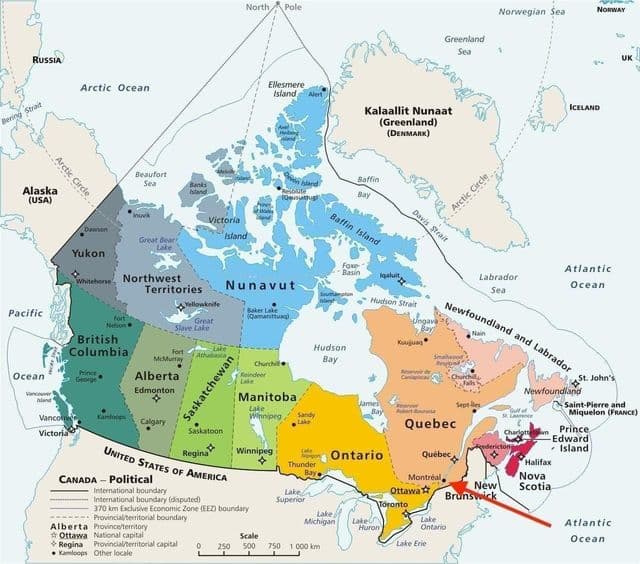 Montreal op de kaart van Quebec - Canada