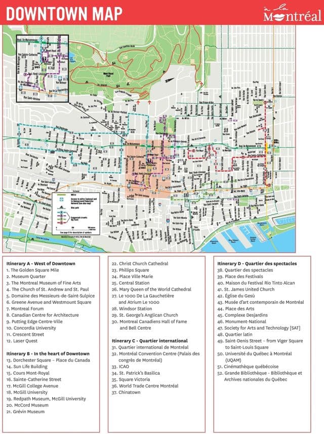 Montreal wandeltochten kaart